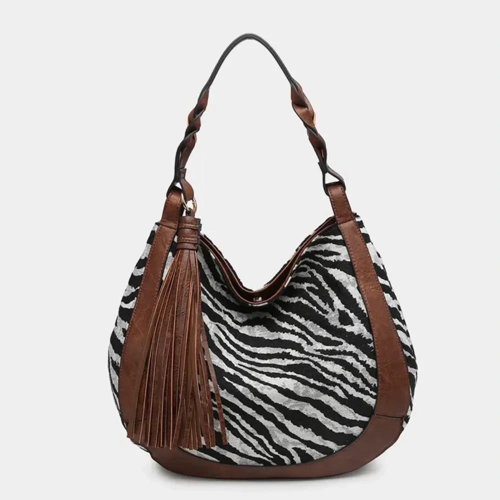 ShopEvelynne Zebra Pattern Hobo Bag Set with Brown Details
